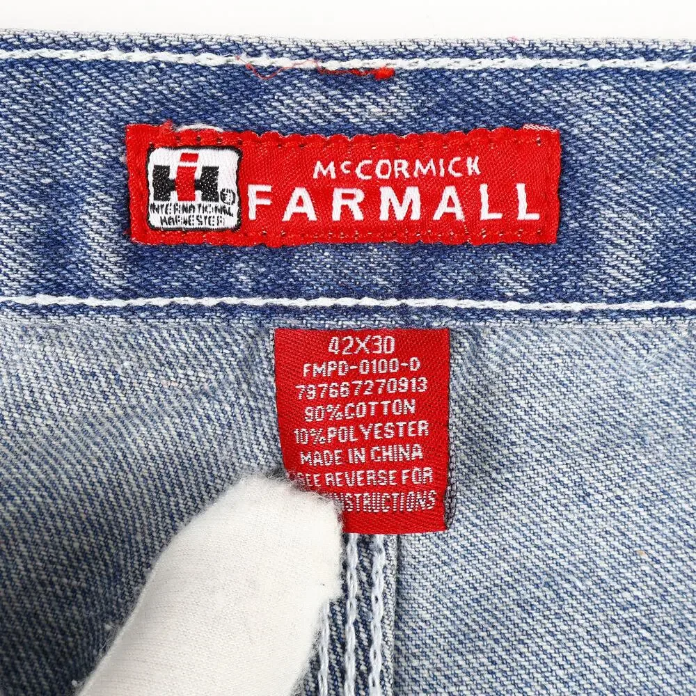 International Harvester Farmall Mens 42x30 Regular Carpenter Work Blue Jeans - Picture 11 of 12